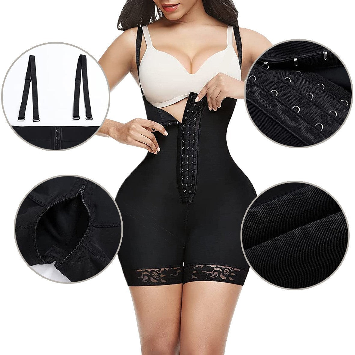 Adjustable seamless high waisted beauty pants with zipper waist cinching body shaping and gathering jumpsuit