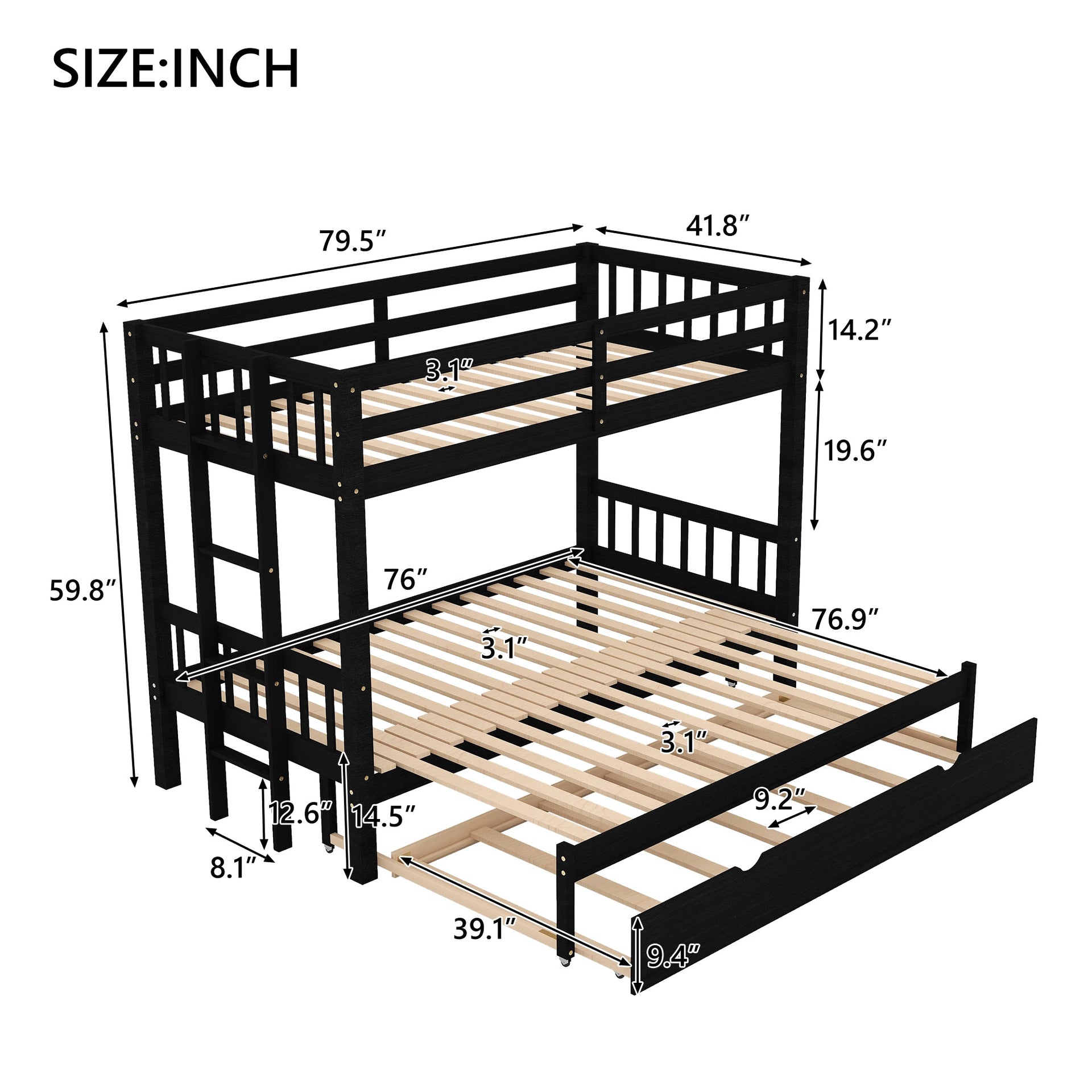 Twin over Pull-out Bunk Bed with Trundle  Espresso