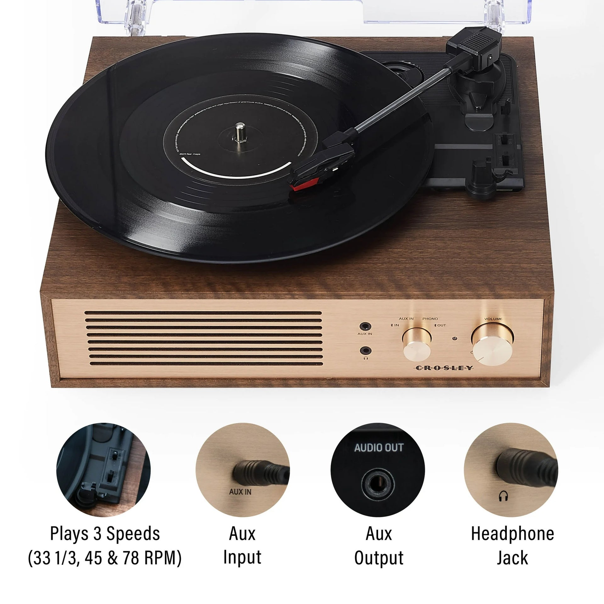Miles Record Player with Speakers and Wireless Bluetooth - Audio Turntables - Walnut