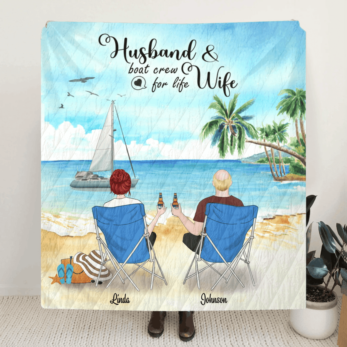 Personalized Boating Quilt Blanket - Best Gift For Couple, Couple With Up to 3 Pets - Husband & Boat Crew For Life Wife - B68Y61