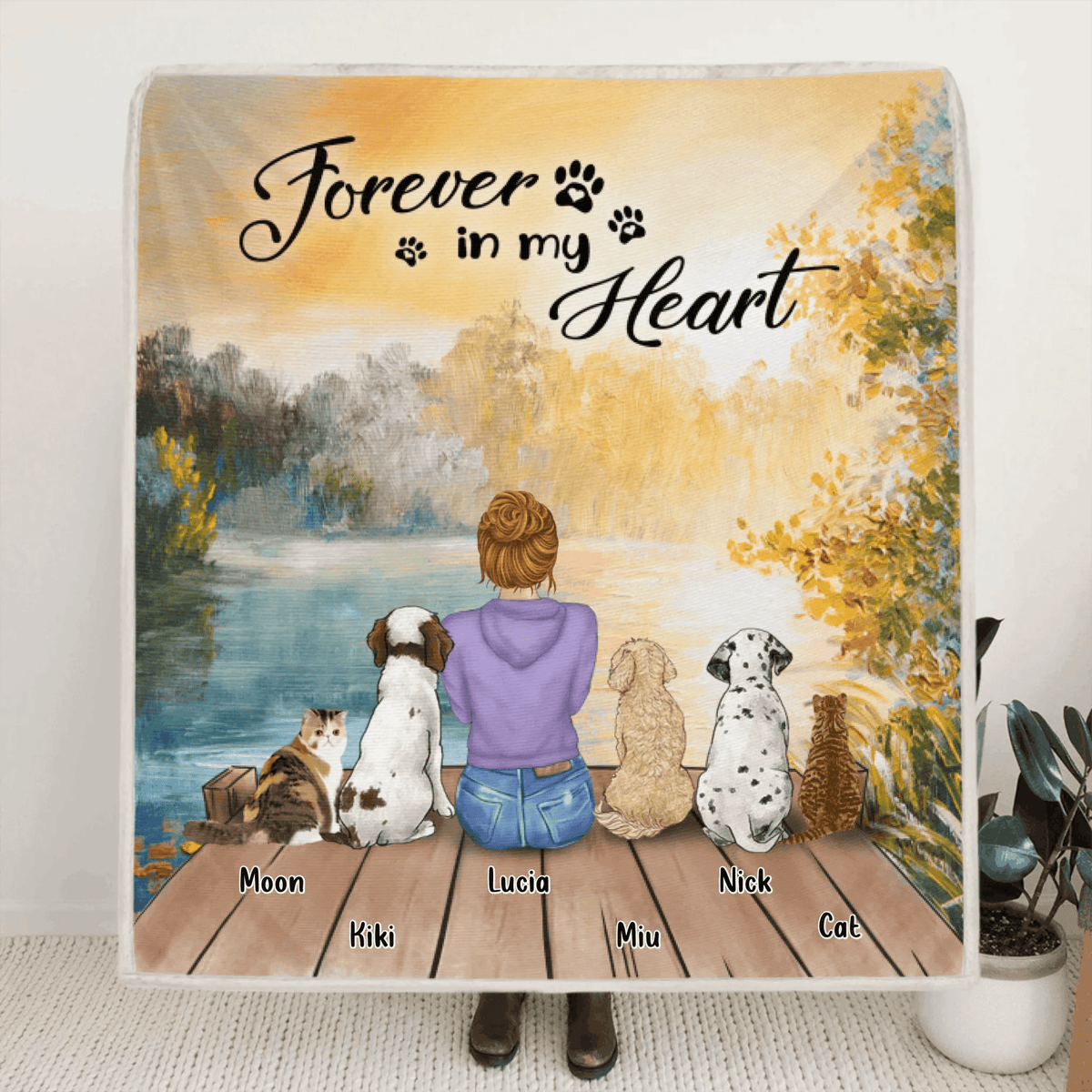 Personalized Mother's Day Gift For Dog Mom, Cat Lovers - Mom With Up to 5 Pets Fleece Blanket - Forever In My Heart - CMNG3Y