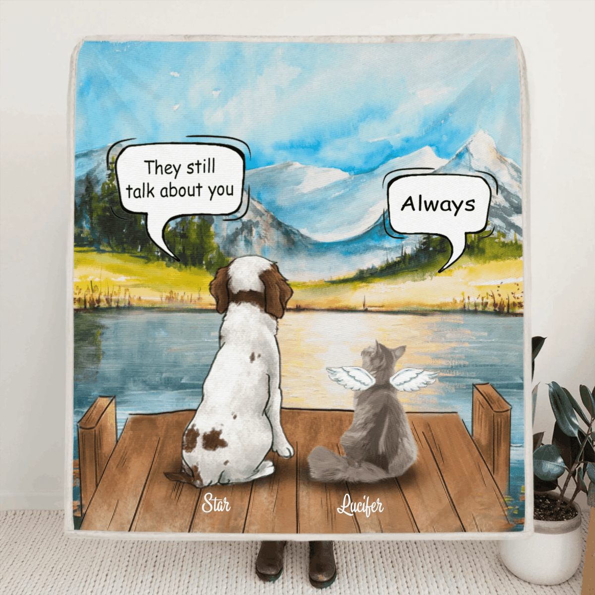 Personalized pet memorial gift idea for cat dog lovers, cat dog dad, mom - Up to 4 pets memorial fleece blanket - They still talk about you