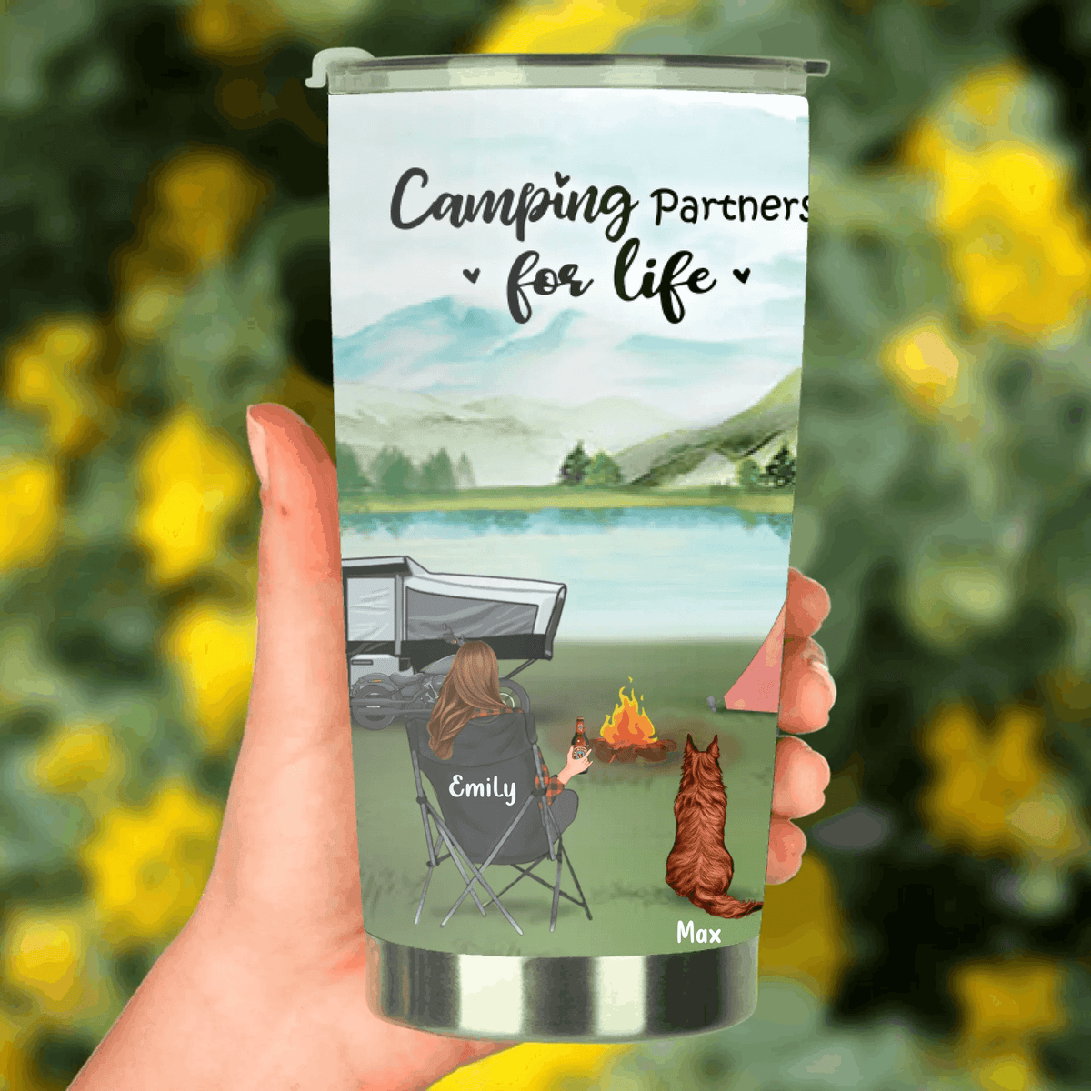 Personalized Camping Tumbler Gift For Whole Family, Camping Lovers - Single Parent/Couple/Parents With Up to 3 Children - 3 Pets  - Camping Partners For Life