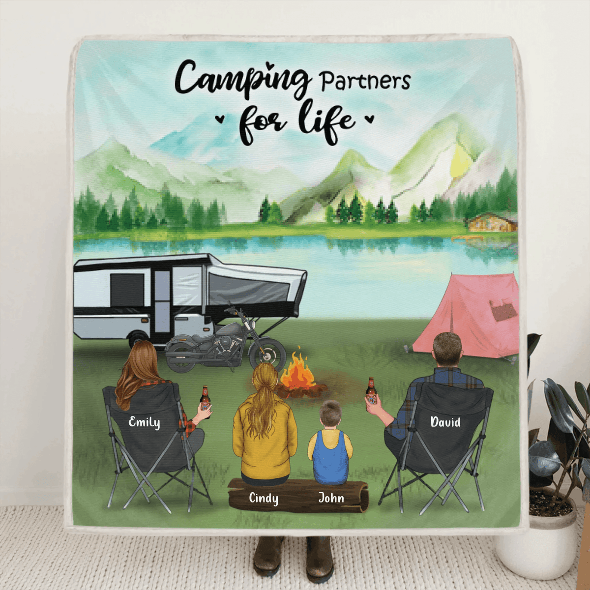 Personalized Camping Blanket - Best Gift For The Whole Family - Parents With 2 Kids And Up to 6 Pets - Father's Day Gift From Wife To Husband - Love is stay together