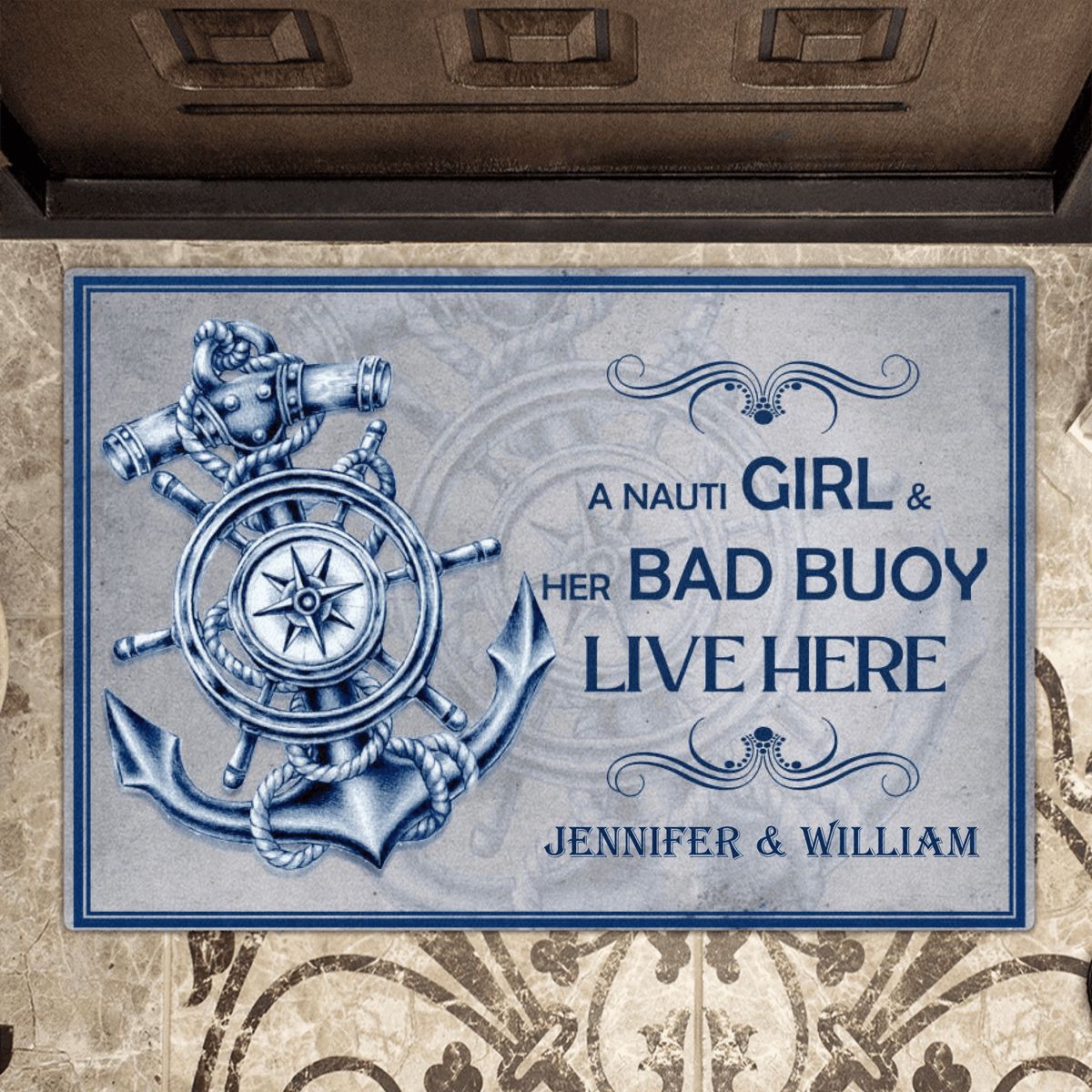 Personalized Nautical Doormat - Best Gift For Couple - A Nauti Girl & Her Bad Buoy Love Here - 5OFTEJ