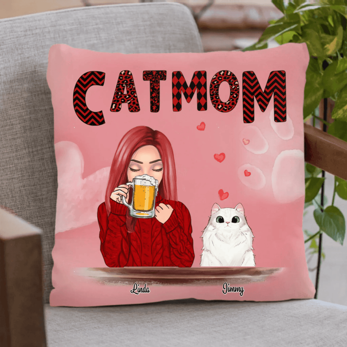Personalized Pet Mom Pillow Cover - Best Gift Idea For Dog/Cat Lovers - Pet Mom With Beer and Up to 4 Pets