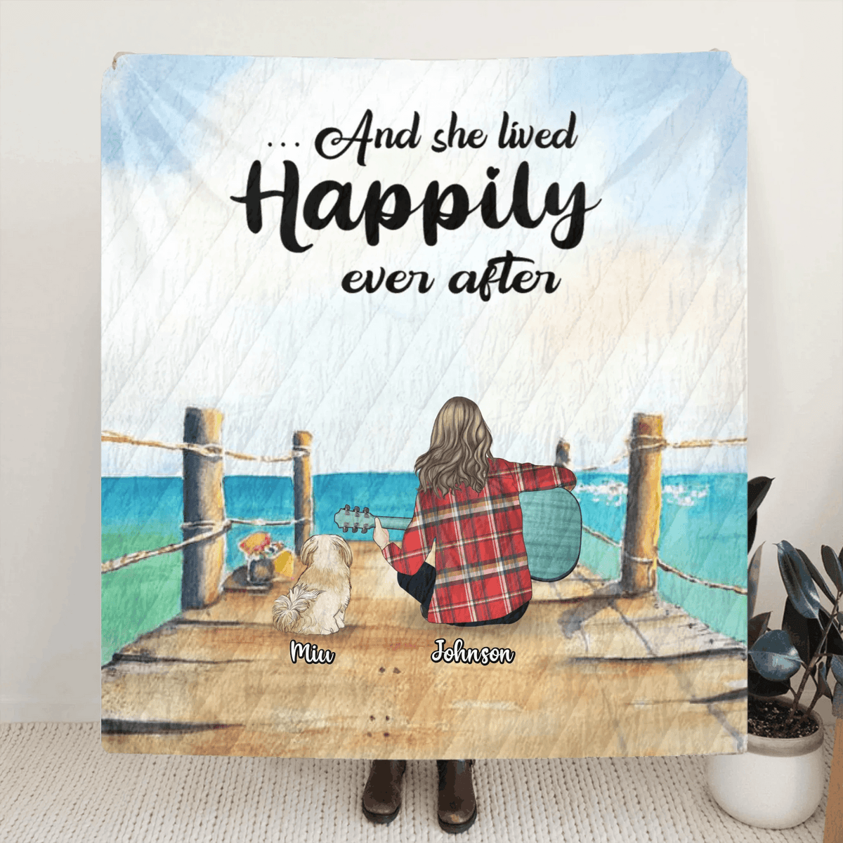 Personalized Dog Mom, Dog Dad With Guitar Quilt/Fleece Blanket - Best Gift Idea For Guitar Lovers - Up to 3 Dogs - I Play Guitars And I Know Things