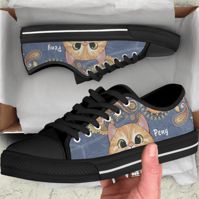 Personalized Cat Low Top Sneakers - Gift For Couple, Cat Lovers