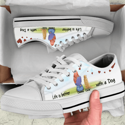Custom Personalized Girl and Dog Sneakers - Girl with up to 3 Dogs - Life is better with a dog - NLWVKS