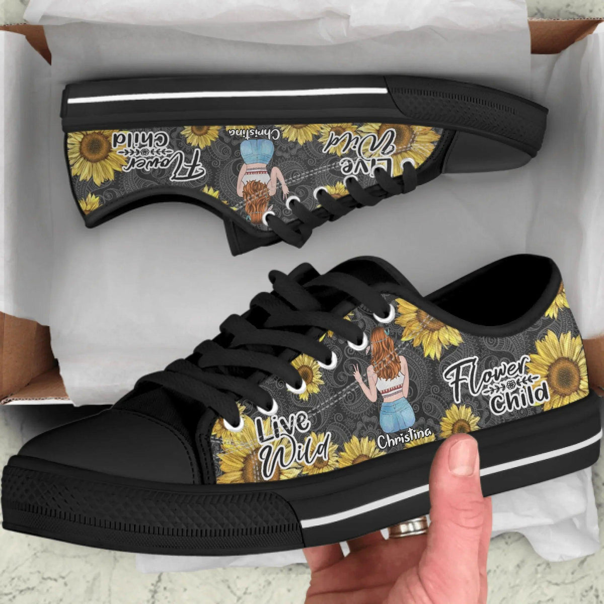 Personalized Hippie Girl Sneakers - Live Wild Flower Child - NKH8FG