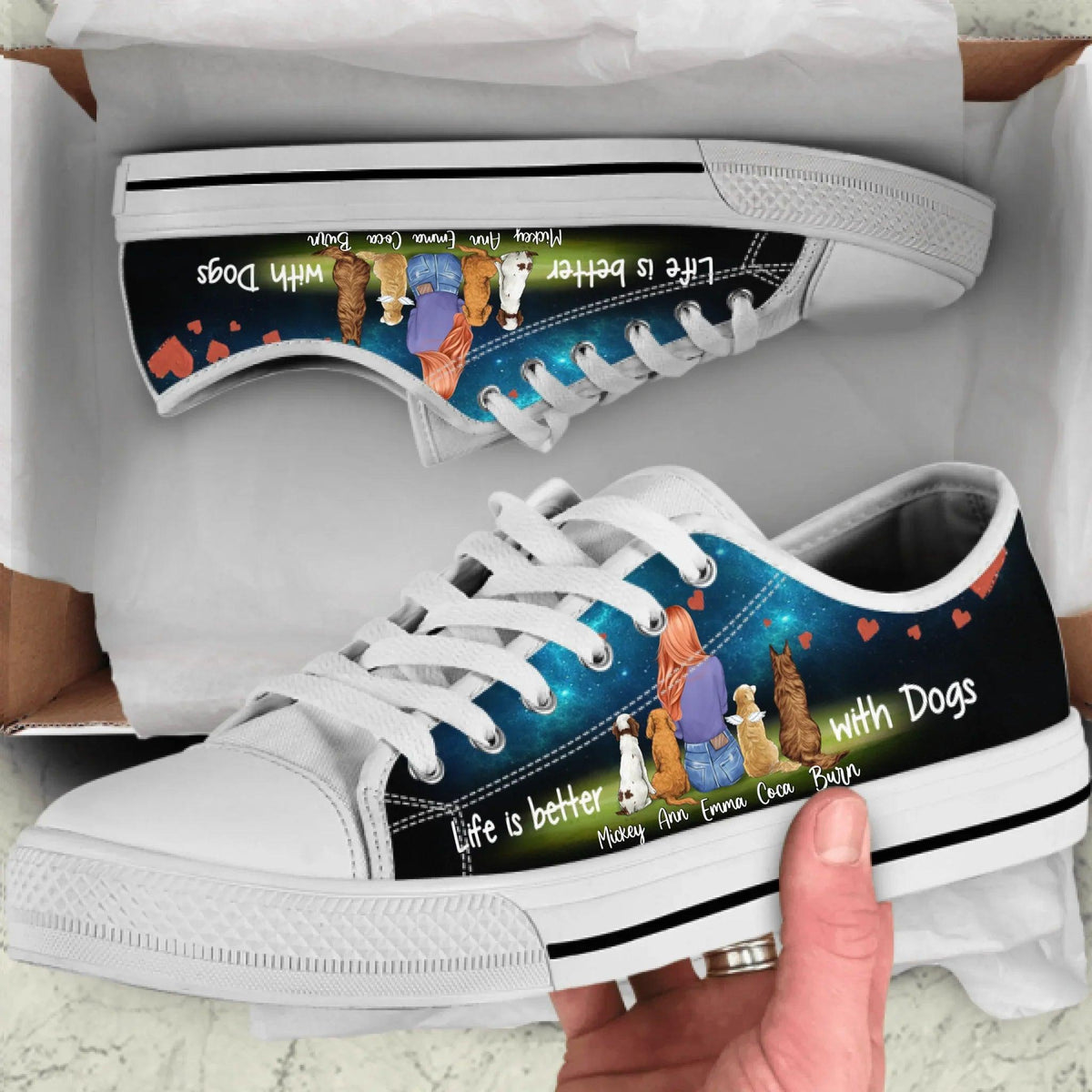 Personalized Dog Girl Low Top Sneakers - Life is better with Dogs