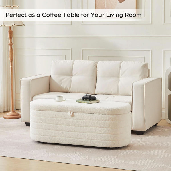 45 Inch Storage Ottoman Bench Boucle Upholstery Fabric