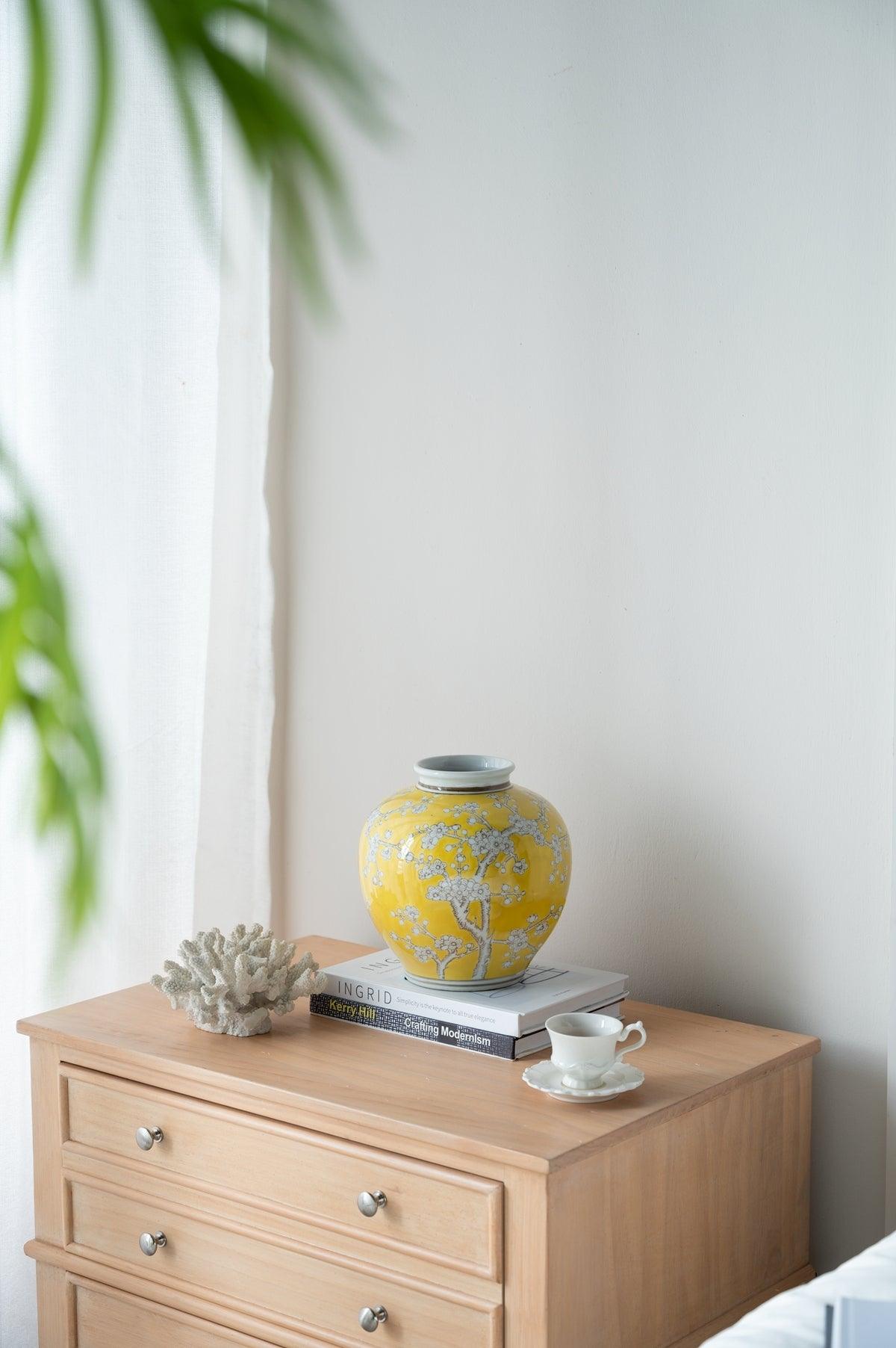 Yellow & White Porcelain Plum Blossom Decorative Vase