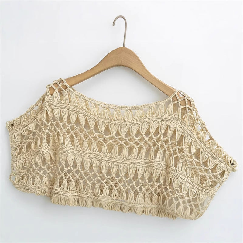 Fashionable and Sexy  Style Women's Round Neck Crochet Top with Loose Fit