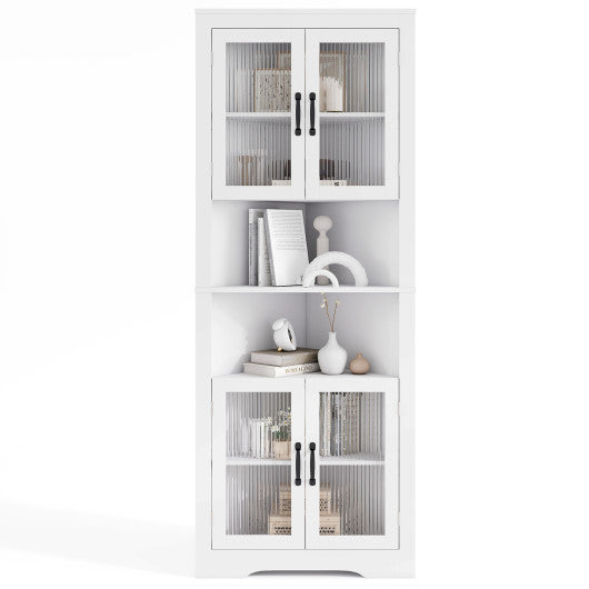 67 Inch Tall Corner Cabinet Triangular Buffet Cabinet with Tempered Glass Doors-White