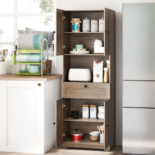 67.5 Inch Tall Modern Freestanding Floor Storage Cabinet with 4 Doors and 1 Drawer-Oak