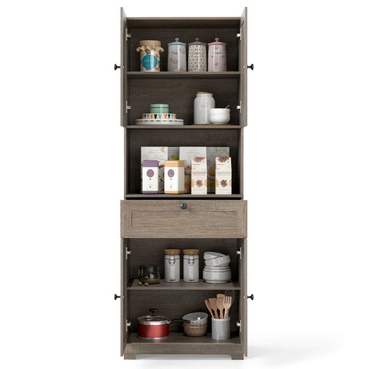 67.5 Inch Tall Modern Freestanding Floor Storage Cabinet with 4 Doors and 1 Drawer-Oak
