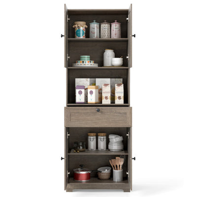 67.5 Inch Tall Modern Freestanding Floor Storage Cabinet with 4 Doors and 1 Drawer-Oak
