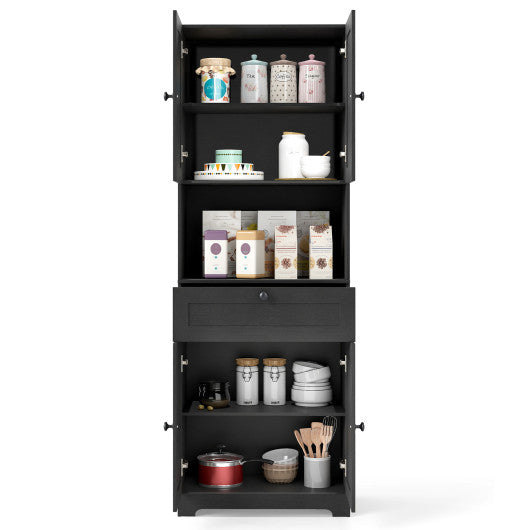 67.5 Inch Tall Modern Freestanding Floor Storage Cabinet with 4 Doors and 1 Drawer-Black