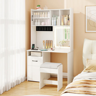67 Inches Tall Vanity Set with Mirror Makeup Dressing Table with Charging Station-White