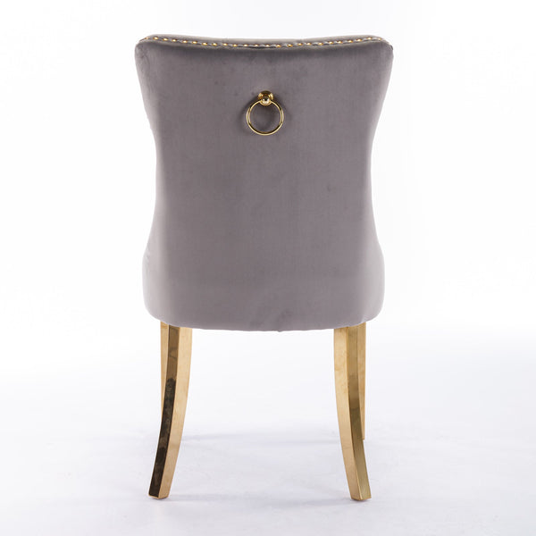 Nikki Collection Modern Tufted Solid Wood Velvet Upholstered Dining Chair with Gold Legs