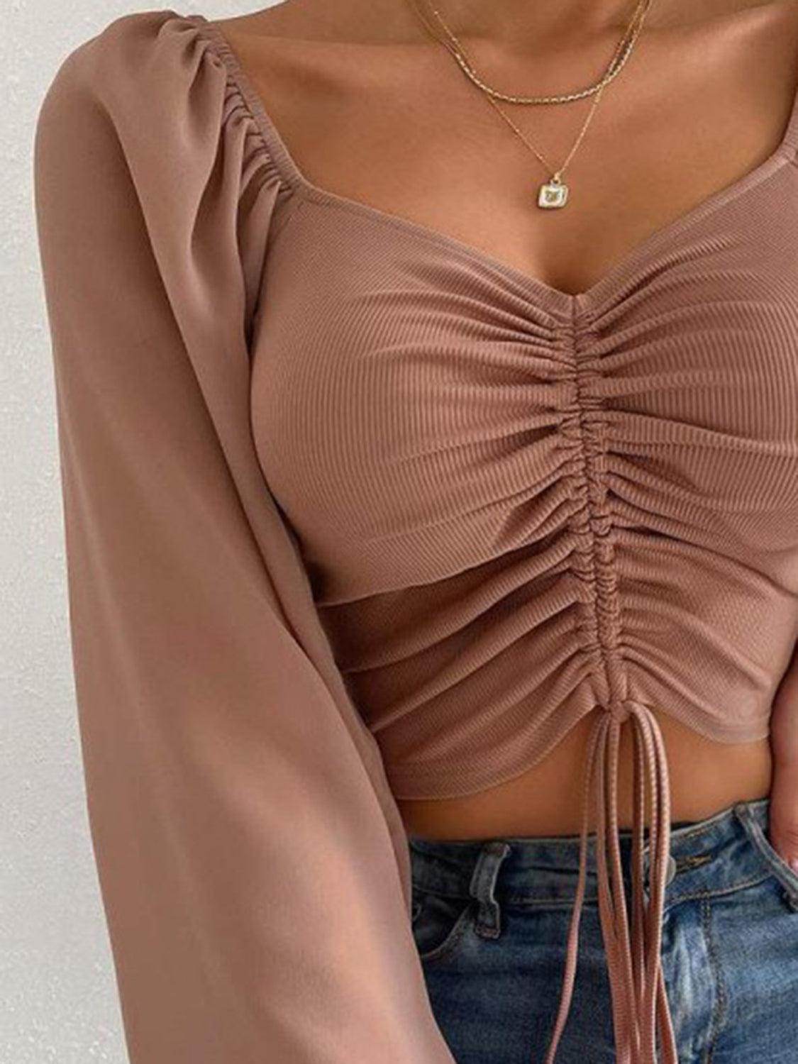 Drawstring Sweetheart Neck Cropped Top for Stylish Looks