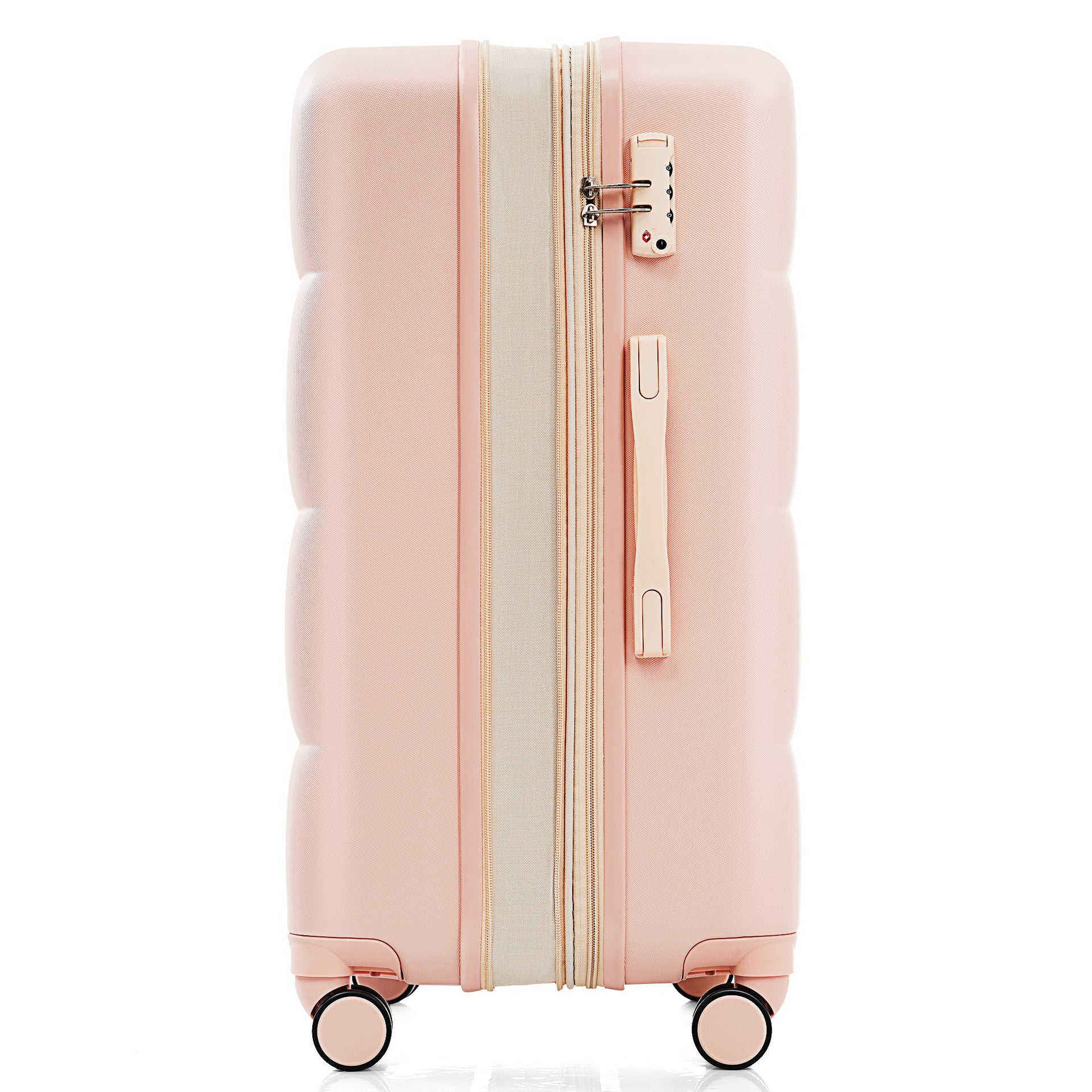 Luggage Sets 3 Piece, 20-inch with USB Port and front opening design,  ABS Hard Shell Luggage with Spinner Wheels, Cup Holder, pink