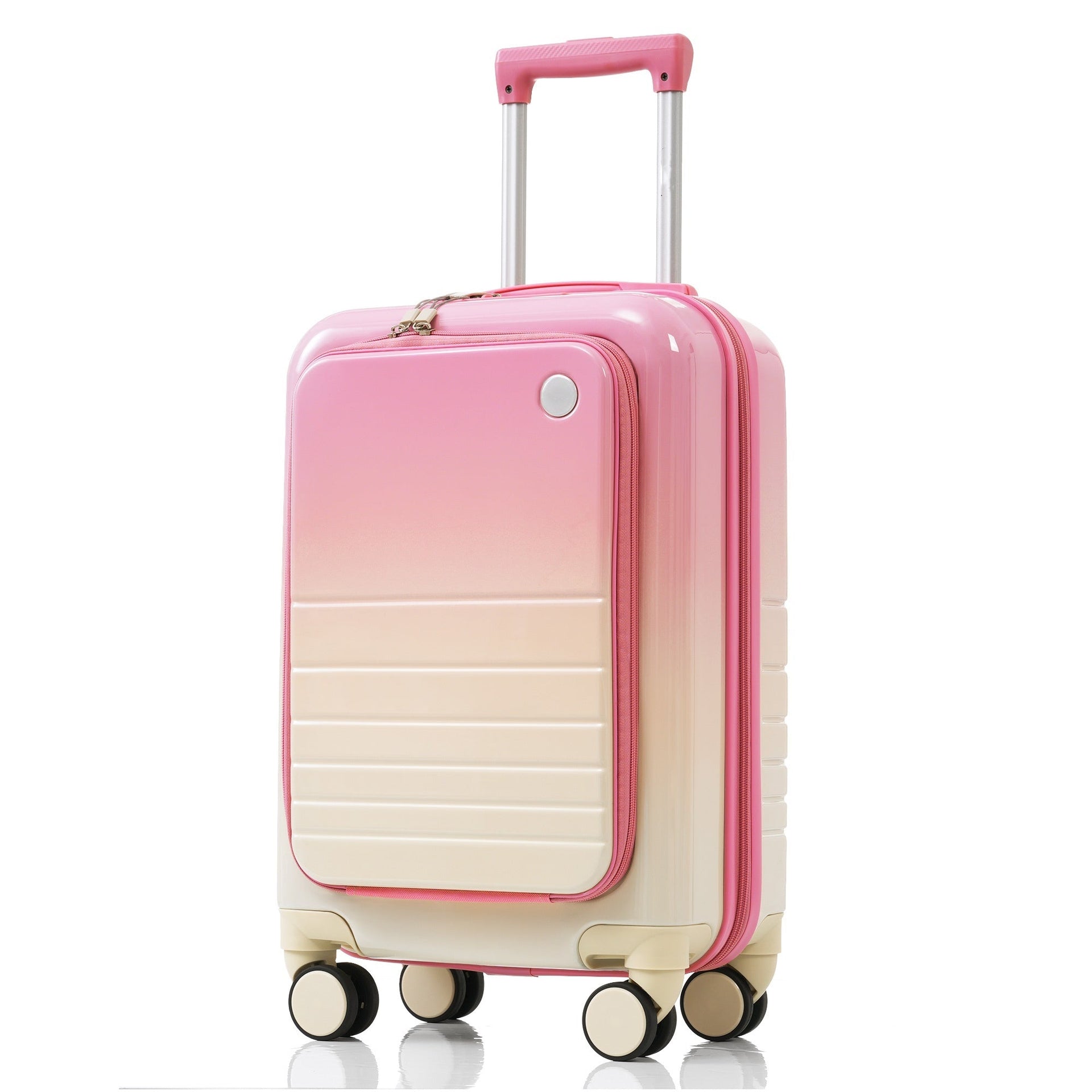 Luggage Set of 3, 20, 24, 28inch with USB Port, 20, 24inch with front opening design Airline Certified Carry on Luggage with Cup Holder, ABS+PC Hard Shell Luggage with Spinner Wheels, pink