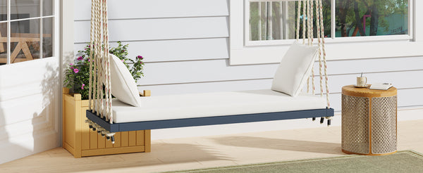Patio Wooden Swing Chair Hanging Porch Swing Bench with Cushion & Pillows