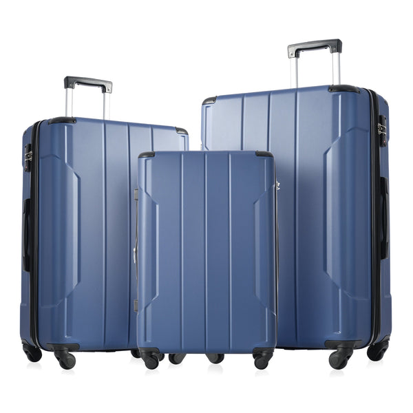 Hardshell Luggage Sets 3 Pcs Spinner Suitcase with TSA Lock Lightweight 20''24''28'' Blue + ABS