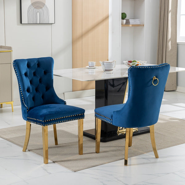 Nikki Collection Modern Tufted Solid Wood Velvet Upholstered Dining Chair with Gold Legs