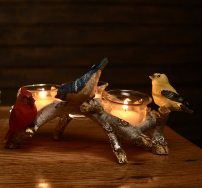 Candle Holder-Birch with Birds 3 Piece