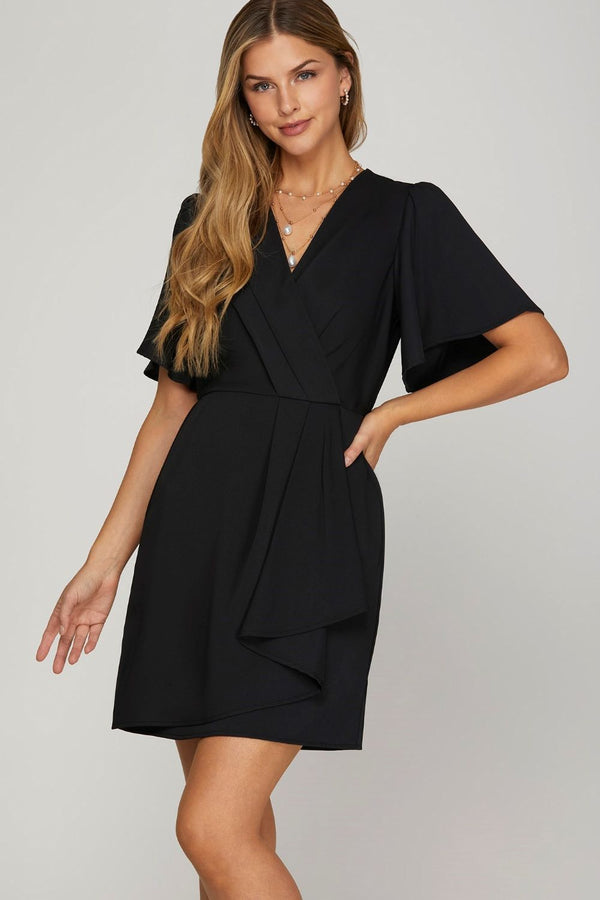 New Ruffled Surplice Short Flutter Sleeve Mini Dress For Women – Elegant, Playful and Feminine Surplice Mini Dress with Flutter Sleeves