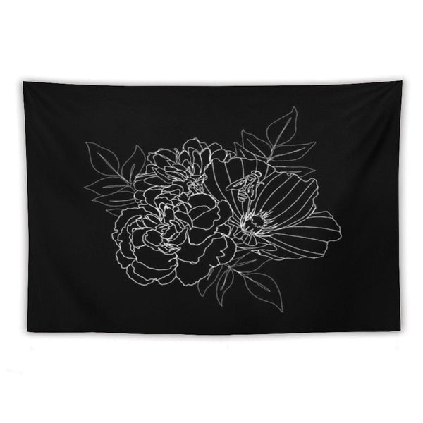 Black Floral Arrangment Tapestry