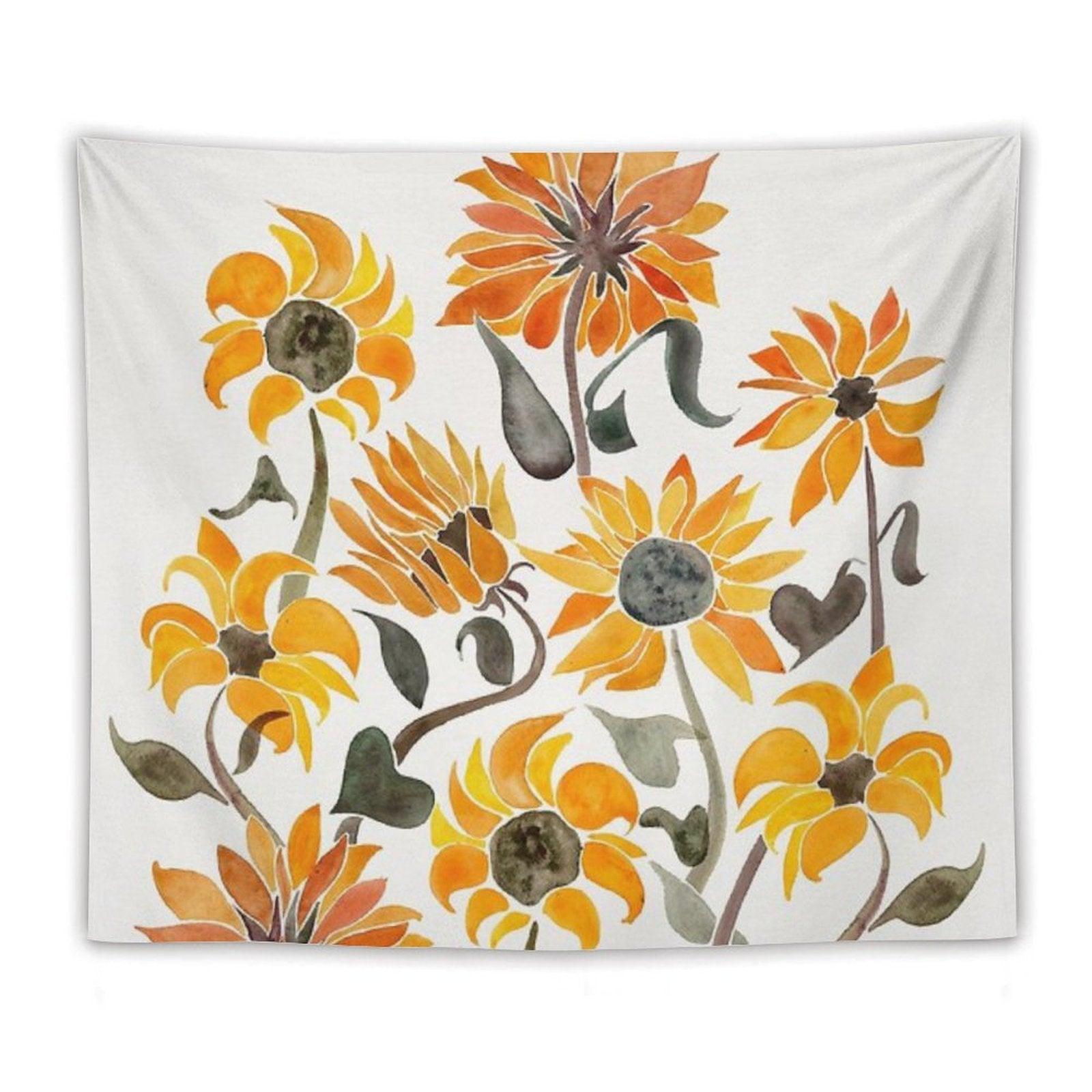 Sunflower Watercolor – Yellow & Black Palette Tapestry