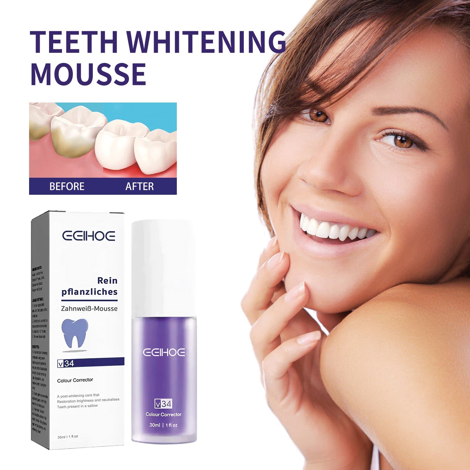 V34 Tooth Whitening Toothpaste, Clean Stains Gums Care White Teeth Oral Care Toothpaste
