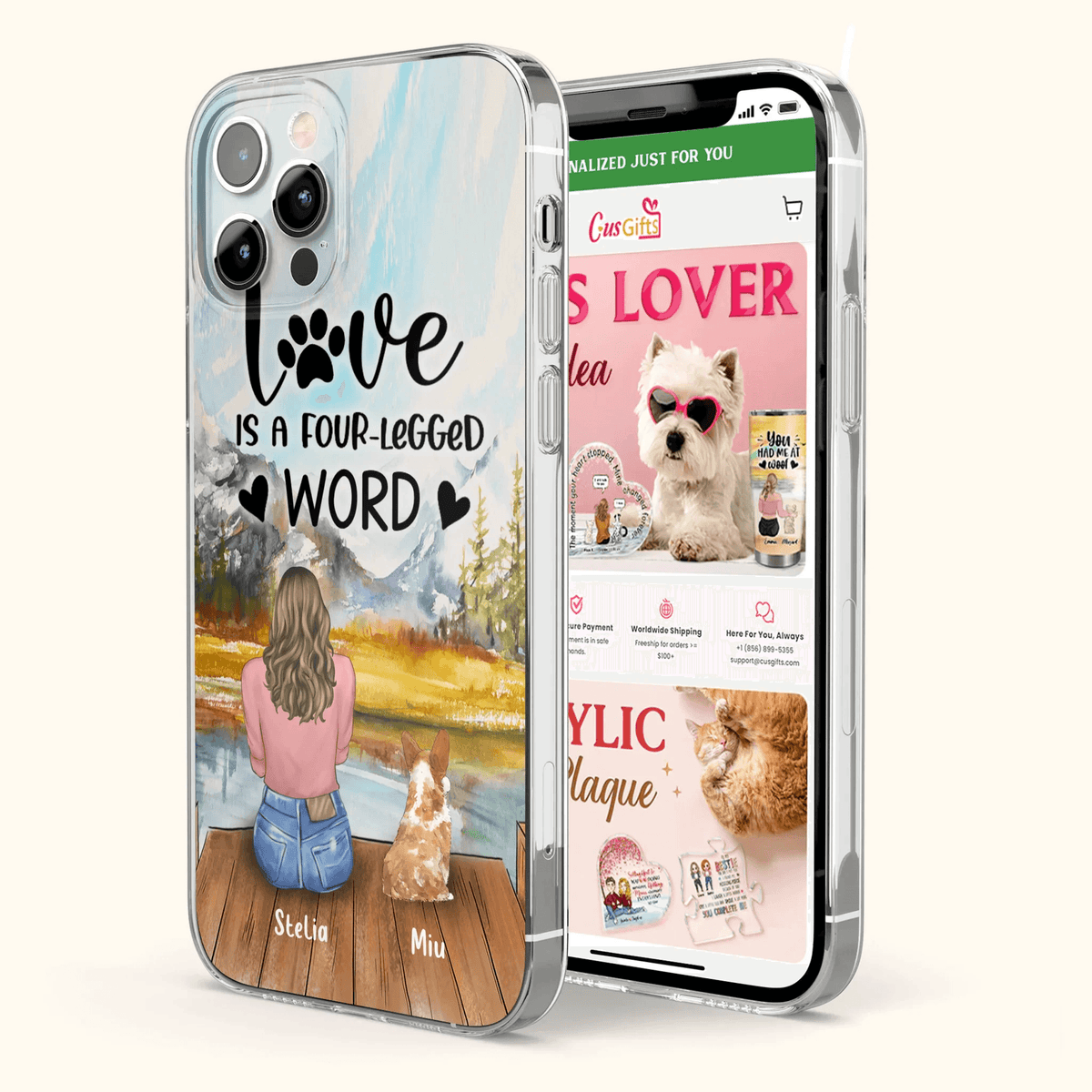 Custom Personalized Pet Mom/Pet Dad Phone Case - Gifts For Pet Lovers With Upto 4 Pets - Love Is A Four-Legged Word