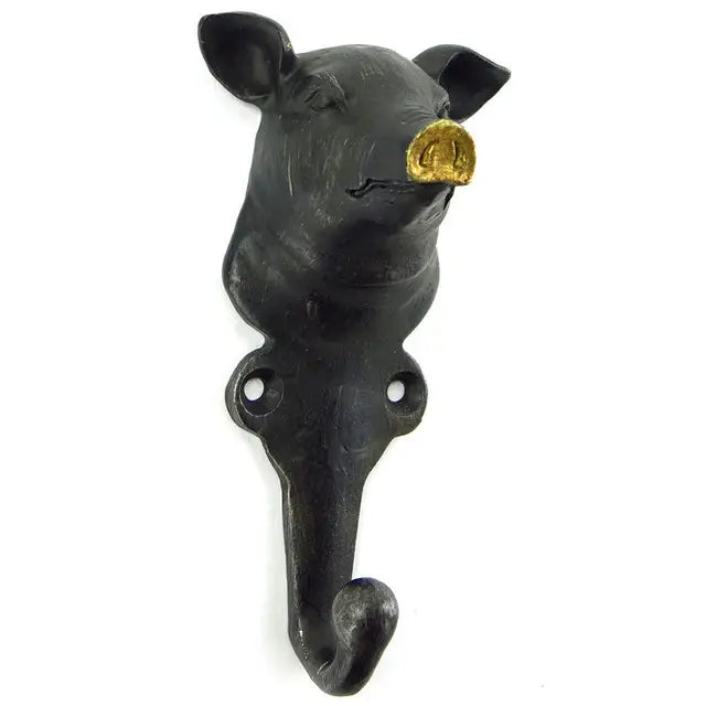 Cast Pewter Pig Hook with Gold Nose