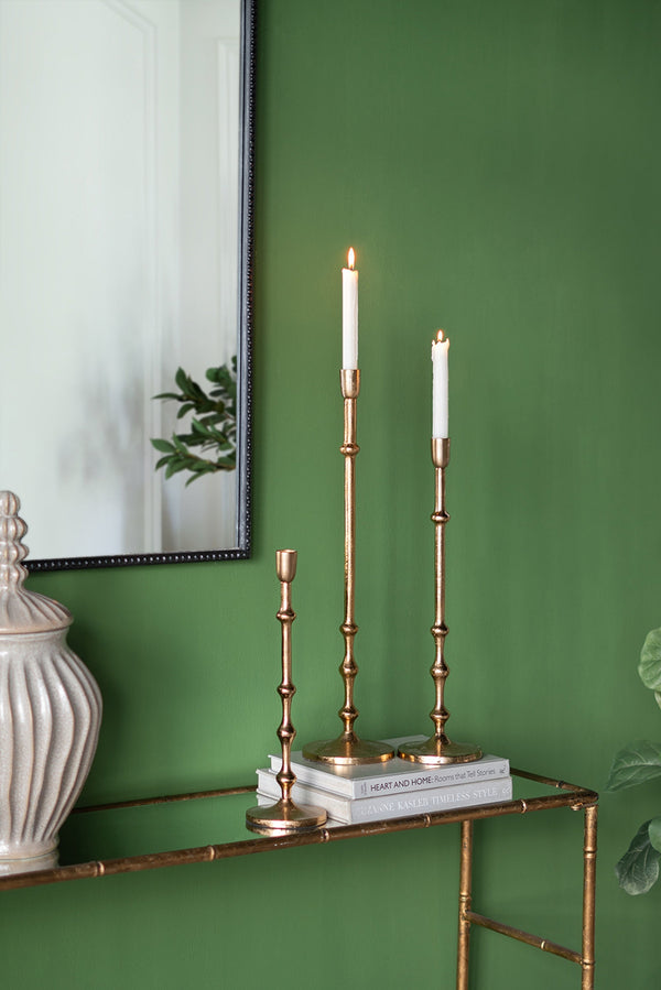 Slender Aluminum Taper Candle Holder with Bead Accents for Home Decor Accents