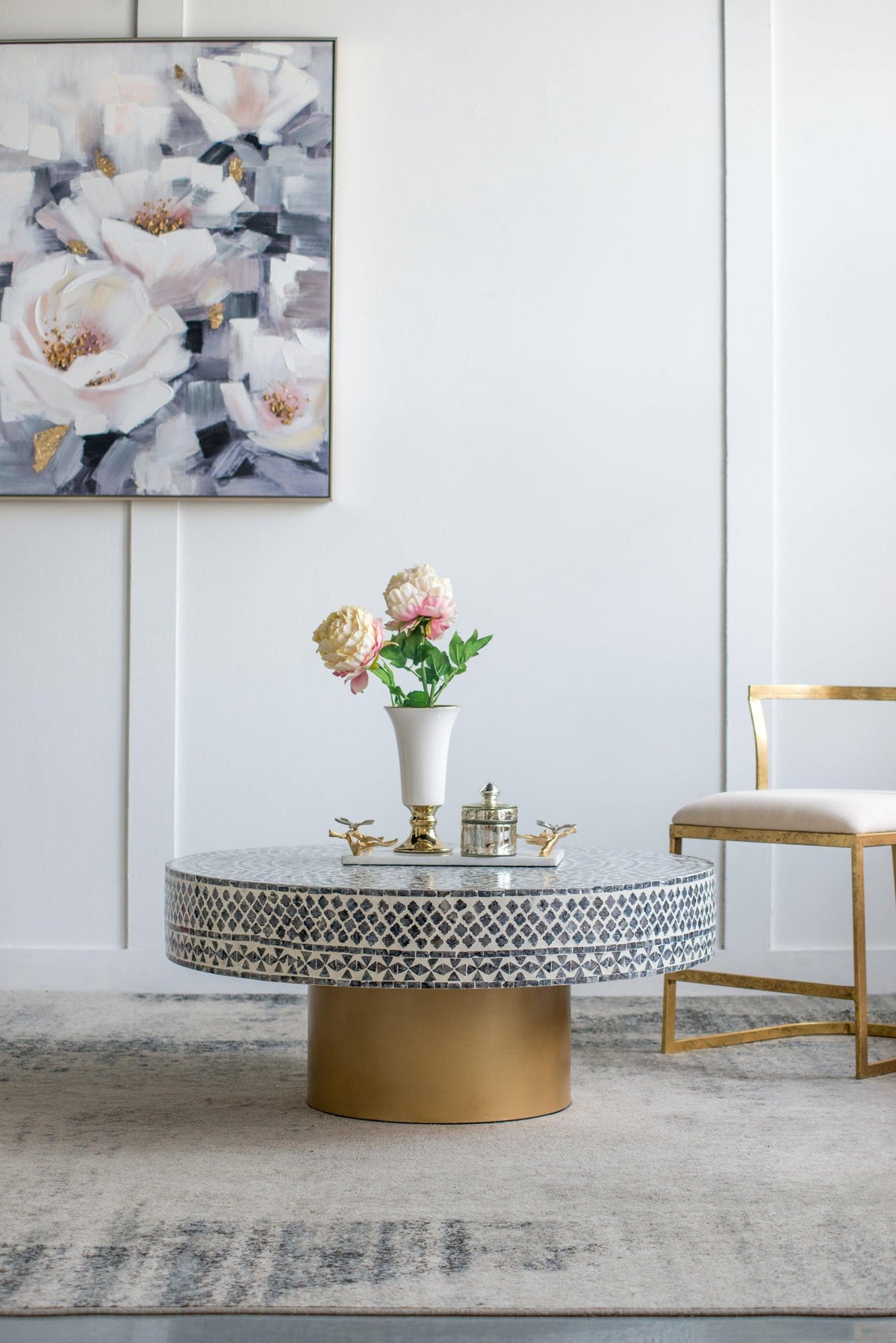Modern Boho Round Capiz Coffee Table with