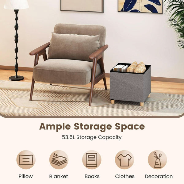 Linen Fabric Storage Ottoman Cube With Tray Lid Elevated Legs 18 Inch