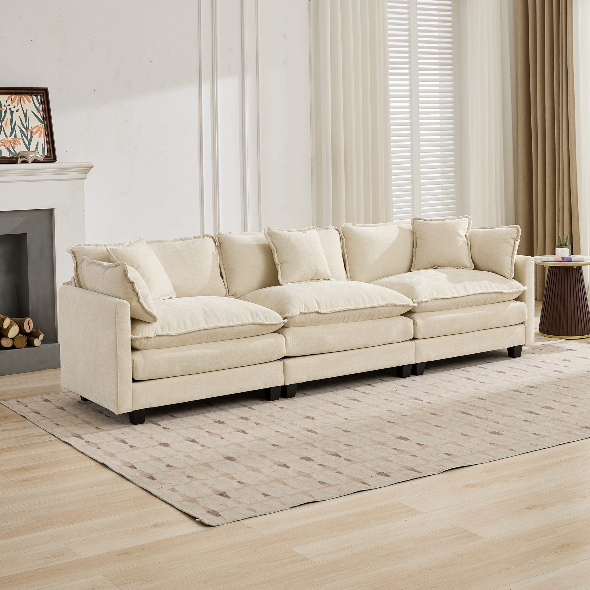 Cloud3 Seats  Sofa (Ottoman is not included)Chenille Fabric in Beige