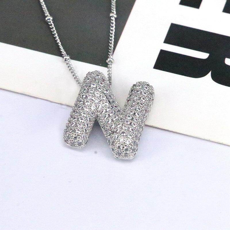 Copper Inlaid Zircon Letter Pendant Necklace for Women