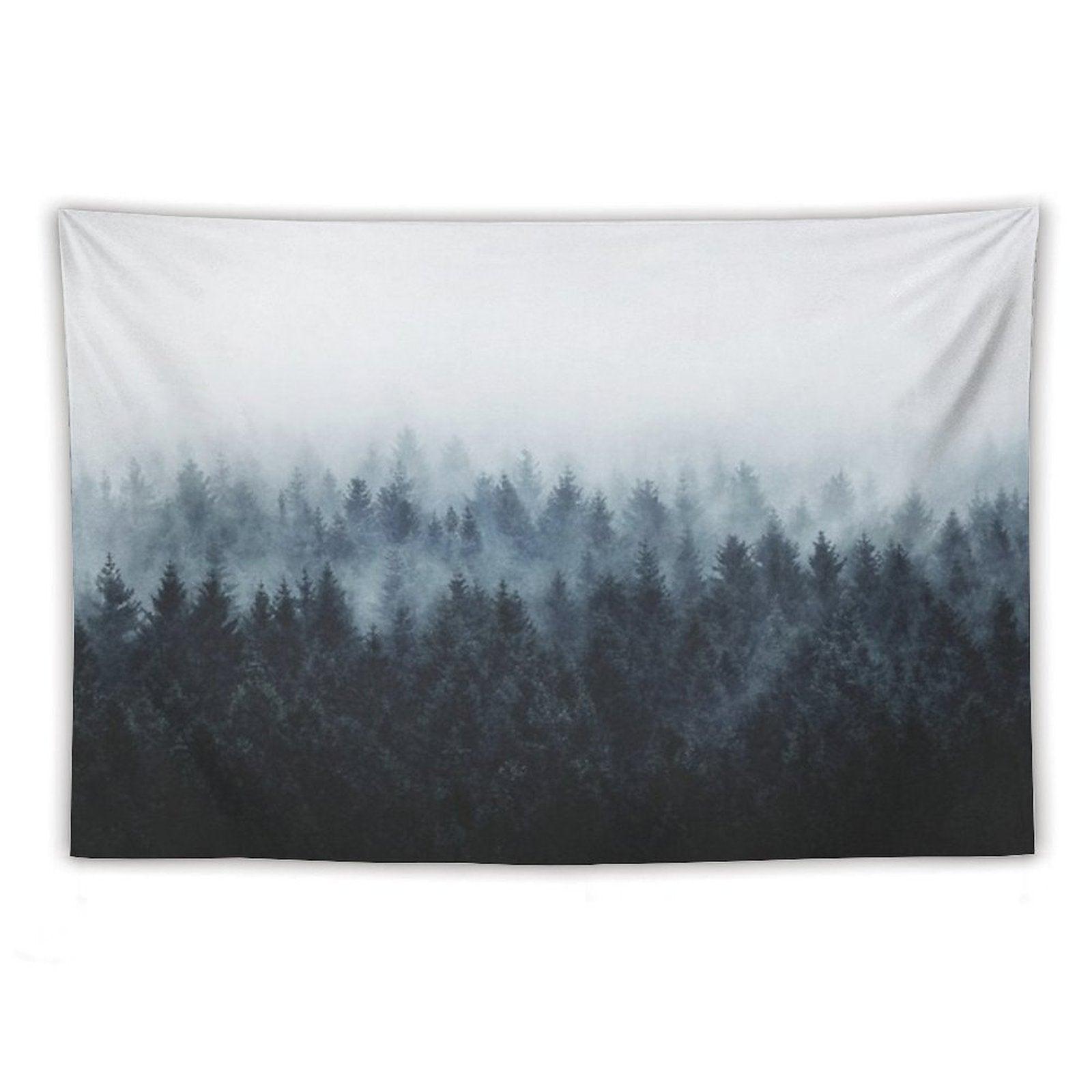 High And Low  Dark Romantasy Moody Wilderness Dream Forest With Cascadia Trees Covered In Fog Tapestry