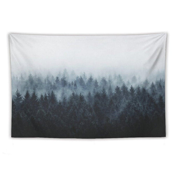 High And Low  Dark Romantasy Moody Wilderness Dream Forest With Cascadia Trees Covered In Fog Tapestry