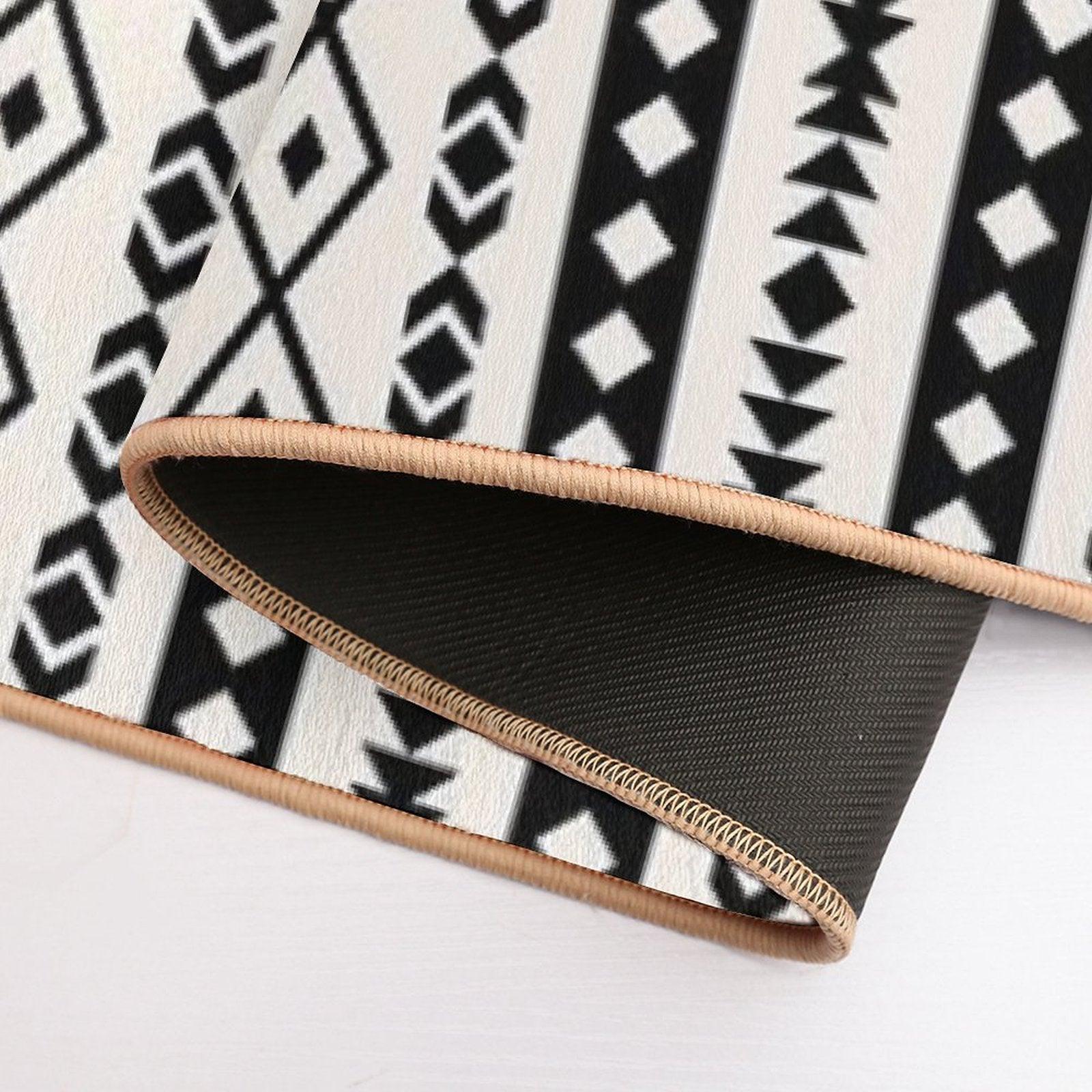 Aztec Black on Cream Mixed Motifs Pattern Bath Mat