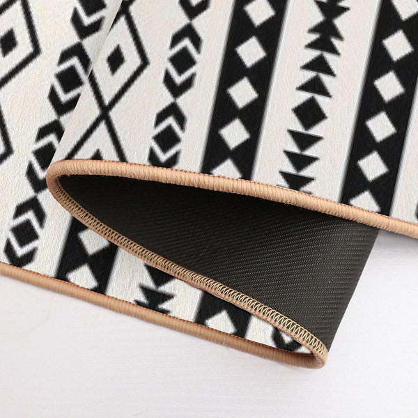 Aztec Black on Cream Mixed Motifs Pattern Bath Mat