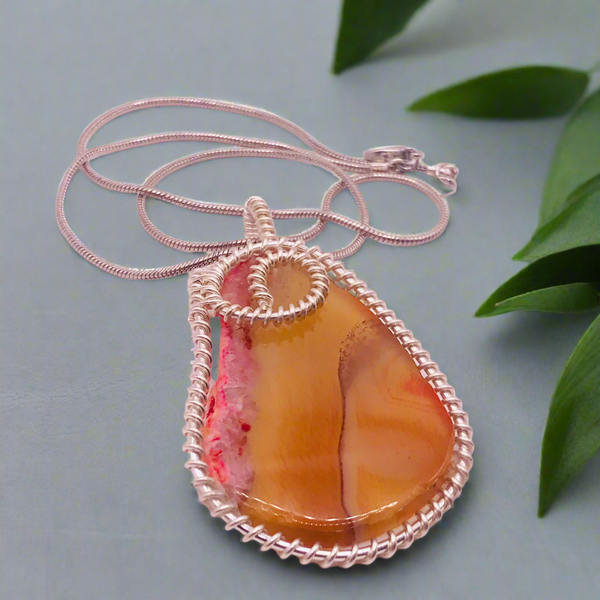 Custom Silver Wire Wrapped Agate Necklace