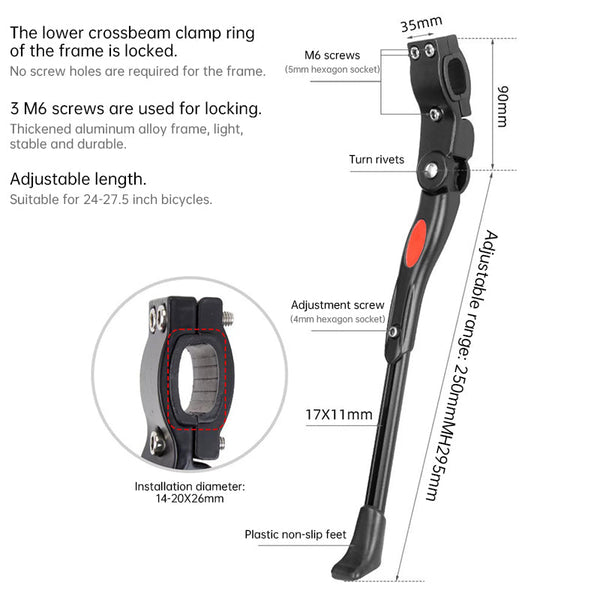 Adjustable bicycle rack, parking rack, side rack for 22, 24, 26 - inch mountain bikes