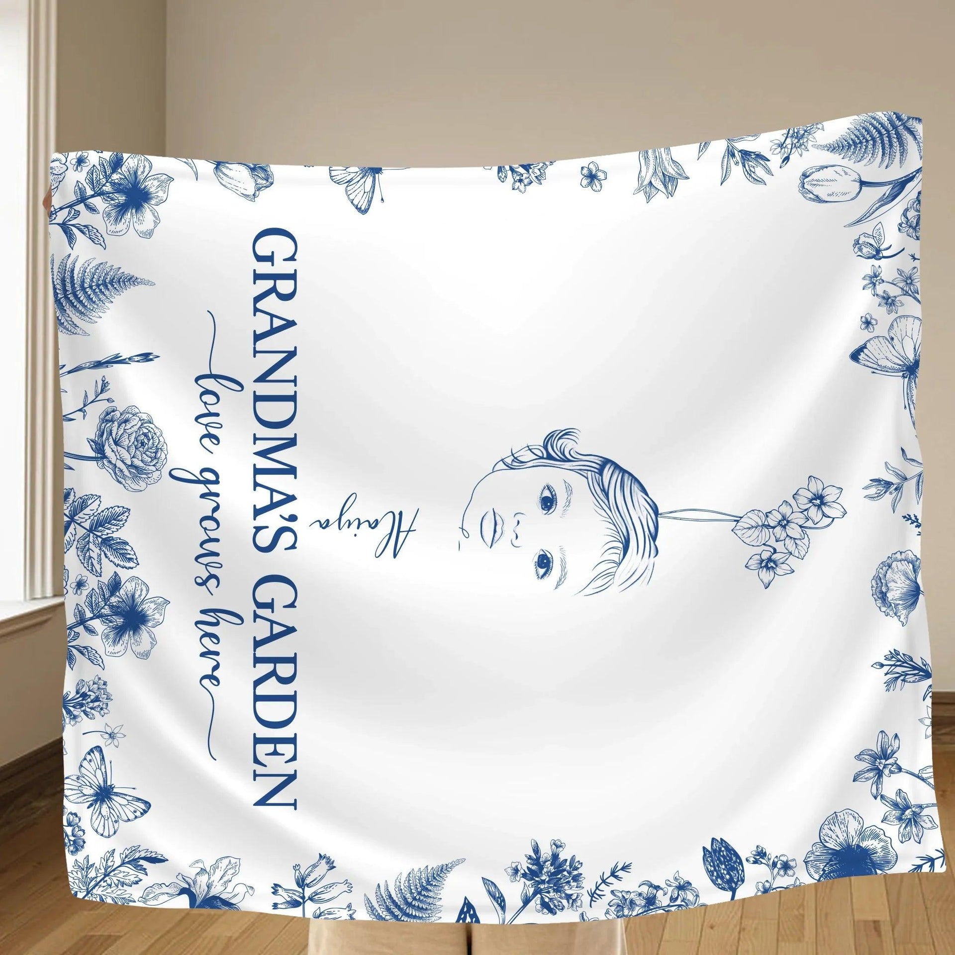 Personalized Grandma's Garden Quilt/Fleece Throw Blanket/Pillow Cover - Custom Side Profile Birthmonth Flower - Up to 6 Kids - Love Grows Here